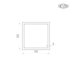 Jokel 50x50x3mm, materiál EN AW-6060 T66, prírodný hliník bez povrchovej úpravy, cena za meter