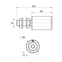 Nylonový vodiaci valček ø40, H-60mm, závit M14 pre horné vedenie posuvnej brány