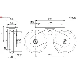 Vodiaca kladka dvojložisková ø 120mm Combi Arialdo, pre profil C902/20, nosnosť 1100 kg, Zn