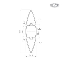 Profil na výplň 100x24,5mm, materiál EN AW-6060 T66, prírodný hliník bez povrchovej úpravy, cena za meter