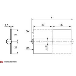 Pánt s platňou dvojdielny 60mm (ľavý)