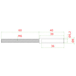 Úchyt pre lanko o 5 mm s vonkajším závitom M6 x 60 mm, nerez