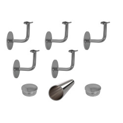 Madlo 4250mm /leštená nerez /AISI304, set:5ks úchyt, madlo ø 42.4mm s ukončením
