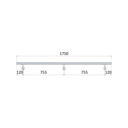 Madlo 1750mm /leštená nerez /AISI304, set:3ks úchyt, madlo ø 42.4mm s ukončením