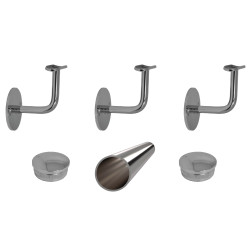 Madlo 2500mm /leštená nerez /AISI304, set:3ks úchyt, madlo ø 42.4mm s ukončením