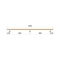 Madlo drevené (2000mm), materiál: buk, brúsený povrch bez náteru, set: 3 ks úchyt, madlo s nerezovým ukončením