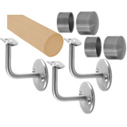 Madlo drevené (2000mm), materiál: buk, brúsený povrch bez náteru, set: 3 ks úchyt, madlo s nerezovým ukončením