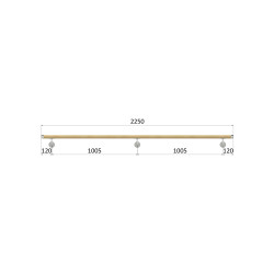 Madlo drevené (2250mm), materiál: buk, brúsený povrch bez náteru, set: 3 ks úchyt, madlo s nerezovým ukončením