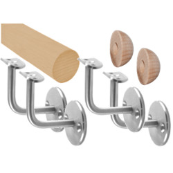 Madlo drevené (2750mm), materiál: buk, brúsený povrch bez náteru, set: 4 ks úchyt, madlo s ukončením