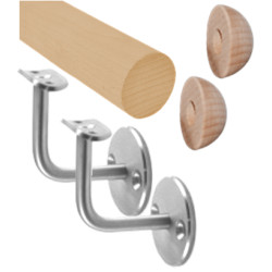 Madlo drevené (1250mm), materiál: buk, brúsený povrch bez náteru, set: 2 ks úchyt, madlo s ukončením