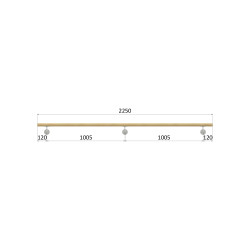 Madlo drevené (2250mm), materiál: buk, brúsený povrch s náterom BORI (bezfarebný), set: 3 ks úchyt, madlo s ukončením