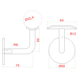 Držiak madla ø 42,4 mm na stenu, leštená nerez AISI 304