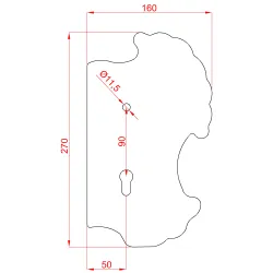 DOPREDAJ! Štít 270x160x3mm s otvormi, rozteč 90mm, otvor pre kľučku ø 11,5mm, zdobený, pravý, pre zámok ZM90/80