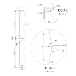 Profil na výplň 160x16mm, materiál EN AW-6060 T66,práškový lak, štruktúra RAL7016, cena za meter