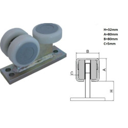 Vozík s pevnou základňou pre profil 80x80x5mm, polyamidové kolieska