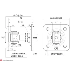 COMBI ARIALDO záves M18 s platňou 80 x 80 mm, otvárateľný 90°, nastaviteľný 1D, čiastočne pozinkovaný