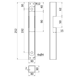 Dorazová kazeta pravá/ľavá pre elektrozámok EZ332 (260x30x30 mm), nezinkovaná vhodná na privarenie