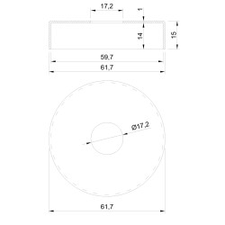 Kryt ø62mm, hrúbka-1mm, brúsená nerez AISI304