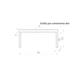 U profil 50x22mm, materiál EN AW-6060 T66, prírodný hliník bez povrchovej úpravy, cena za meter