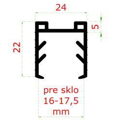 Gumené tesnenie pre madlo 24 x 24 mm, sklo 16 - 17,5 mm