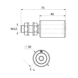Nylonový vodiaci valček ø30, H-40mm, závit M12 pre horné vedenie posuvnej brány