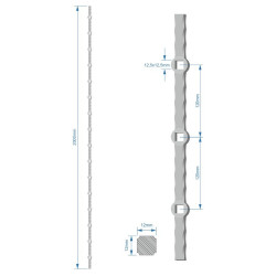 Tyč 2m opieskovaná, profil 12mm, rozteč 120mm, oko 12,5mm