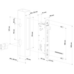 LOCINOX® SIXTYLOCK zadlabávací zámok pre krídlové bránky, rozteč 92 mm, zádlab 57 mm, pre profil 60 mm a viac