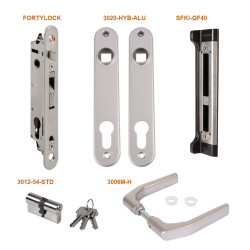 LOCINOX® sada FIFTYSET na zamykanie krídlovej bránky (štítok, doraz, cylindrická vložka, kľučka), pre profil 50x40 mm