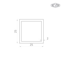 Jokel 25x25x2mm, materiál EN AW-6060 T66, prírodný hliník bez povrchovej úpravy, cena za meter