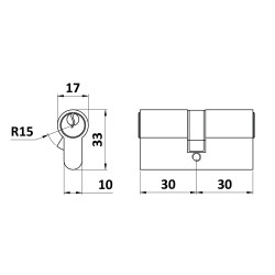 LOCINOX® cylindrická vložka EURO 30/30mm, niklová, 3 kľúče, skrutka M5x65mm