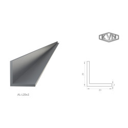 L profil 20x20x2mm, materiál EN AW-6060 T66, prírodný hliník bez povrchovej úpravy, cena za meter