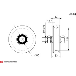 Vodiace koliesko ø 80mm jednoložiskové Combi Arialdo, pre profil C902/20, nosnosť 200kg