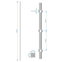 Tyč 2m opieskovaná, profil 14mm, rozteč 140mm, oko 14,5mm