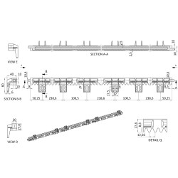 Hrebeň nylon-kov 28x20mm, L-1016mm, max do 700kg, 6x úchyt, kovové jadro 10x10mm