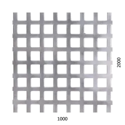 Dierovaný plech štvorcový radový Zn, otvor: 10x10mm, rozteč: 14mm, (1000x2000x1.0mm)