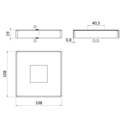Kryt spodnej príruby (108x108mm /19x0,8mm), otvor:40.5x40.5mm, brúsená nerez K320 /AISI304