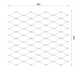 Lanková sieť, 1 x 25 m, oko 60 x 104 mm, o 2 mm, AISI 316
