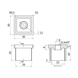 Ukončenie na jokel 30 x 30 mm, brúsená nerez AISI 304