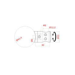 Držiak tyče ø 12 mm prechodný na trubku ø 42,4 mm, AISI 304