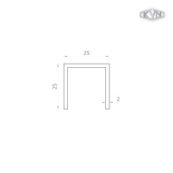 U profil 25x25mm, materiál EN AW-6060 T66, prírodný hliník bez povrchovej úpravy, cena za meter