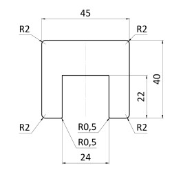 Drevený profil 45 x 40 x 3000 mm, (24 x 22 mm), buk, brúsený