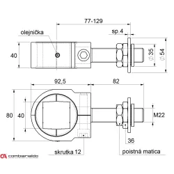Záves nastaviteľný M22 na upnutie štvorhranu 40x40mm