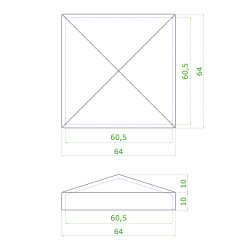 Ukončenie strieška jokla 60 x 60 mm, brúsená nerez AISI 304