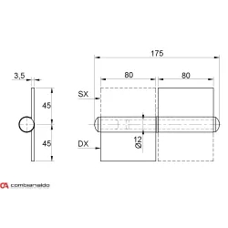 Pánt s platňou dvojdielny 160mm (pravý)