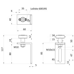 Polyamidové vodiace koliesko ø 35mm  s ložiskom, nastaviteľný uholník (60x85mm)