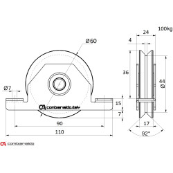 Vodiace koliesko ø 60mm pre zapustenie do jokla, V profil, nosnosť 100kg,