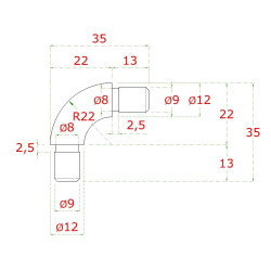 Spoj oblúkový 90° na trubku ø 12 mm, AISI 304