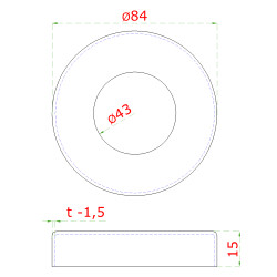 Kryt príruby (84x15mm) na trubku ø 42.4mm, otvor ø 42.8mm, leštená nerez /AISI304