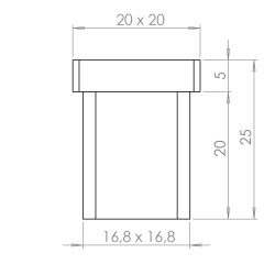 Ukončenie na jokel 20 x 20 mm, brúsená nerez AISI 304