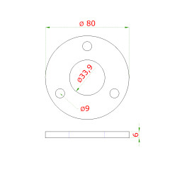 Kotviaca platňa (ø 80x6mm) na trubku ø 33.7mm (otvor ø 33.9mm), brúsená nerez K320 /AISI304